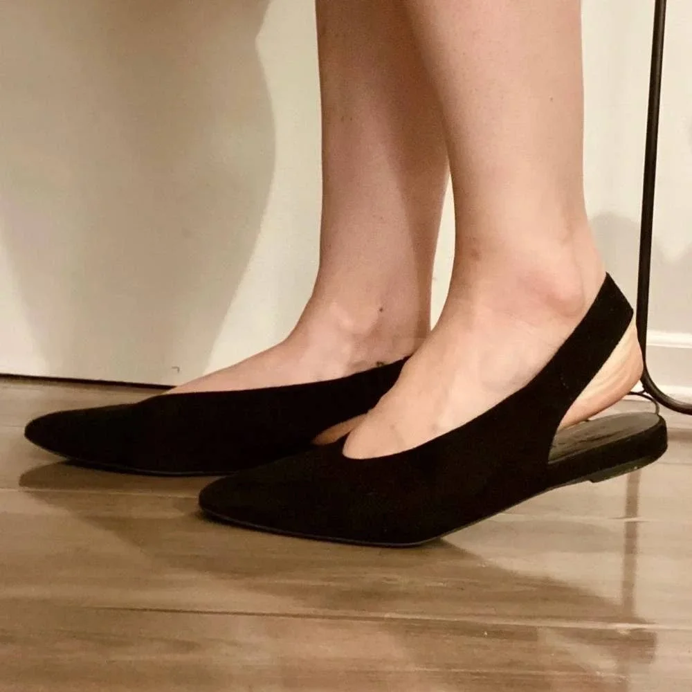 Everlane Pointed Toe Slingback Flats Black Suede Size 8 - Picture 7 of 7